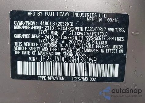 2016 Subaru Forester 2.5I Premium z USA, uszkodzony, nr VIN JF2SJADC5GH439059